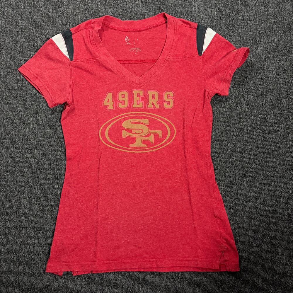 Vintage Y2k San Francisco 49ers Red Gold Nfl Football V Neck Graphic Tee Small